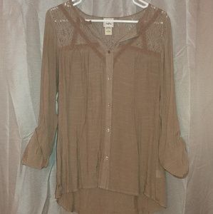 Daytrip Tan Lace Trimmed Top